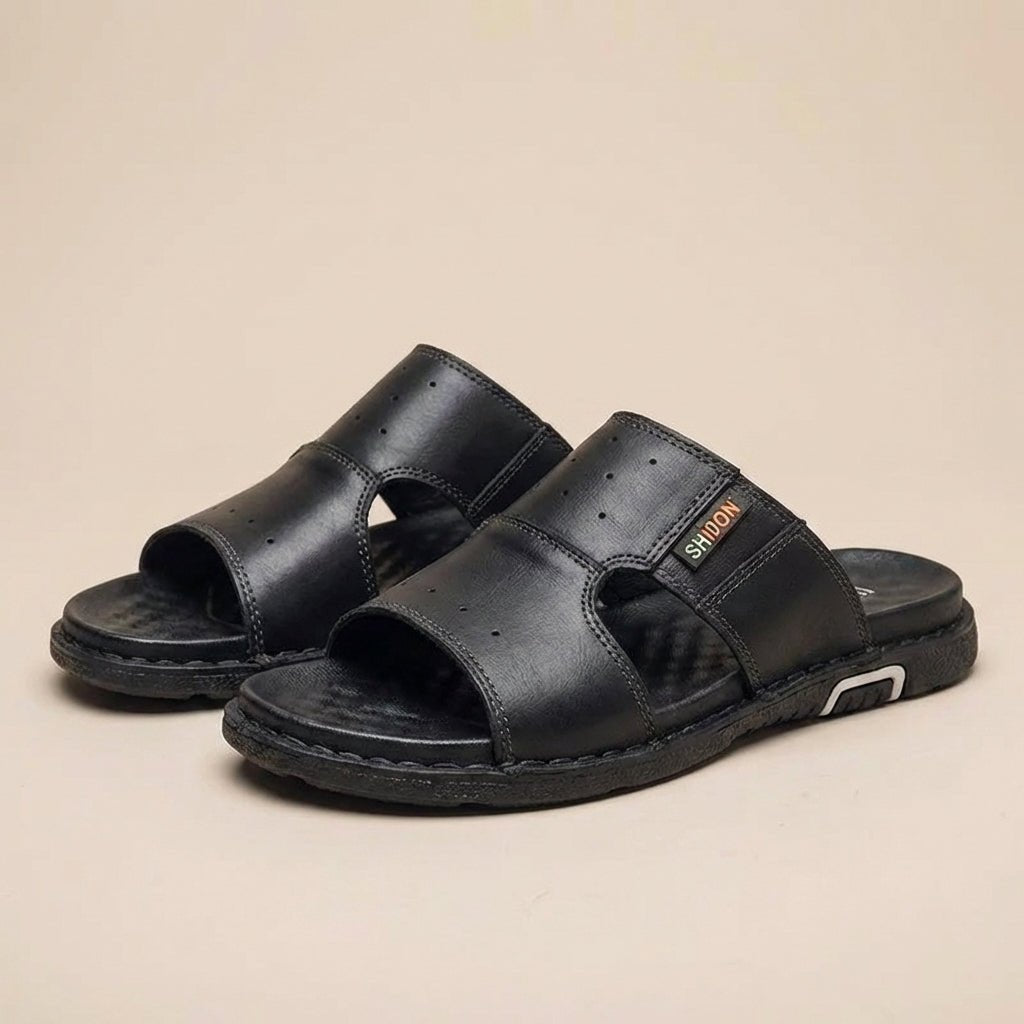 Orthopedic Slide Sandals Men Perforated Leather Wide Fit