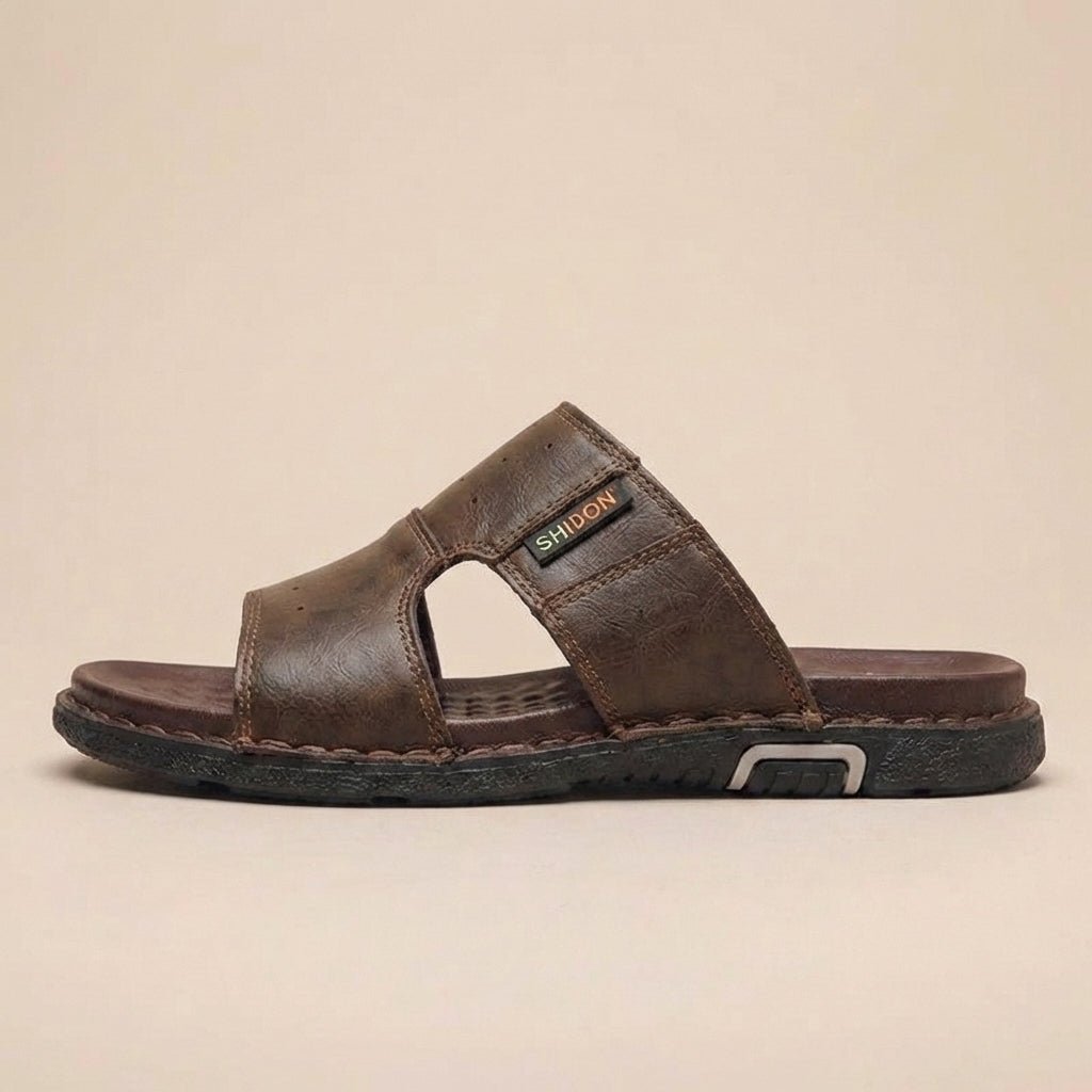 Orthopedic Slide Sandals Men Perforated Leather Wide Fit