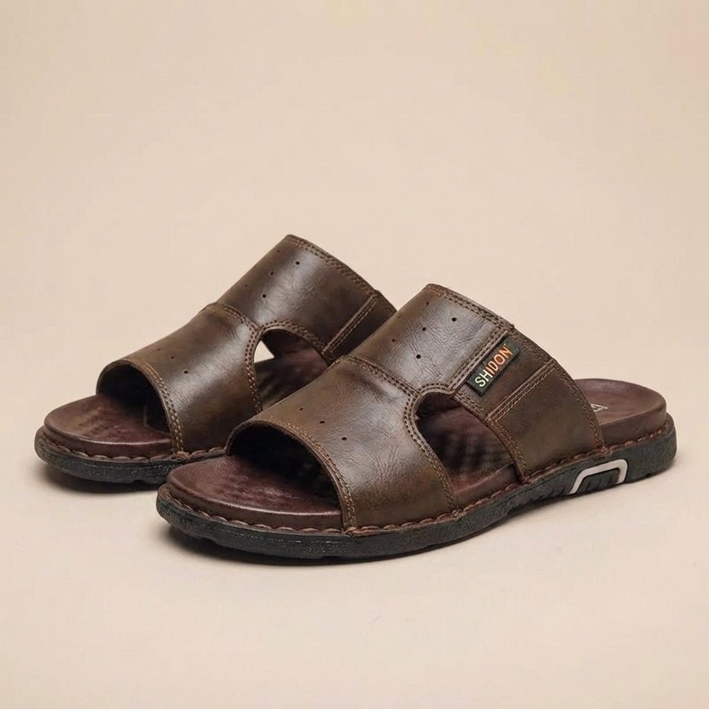Orthopedic Slide Sandals Men Perforated Leather Wide Fit