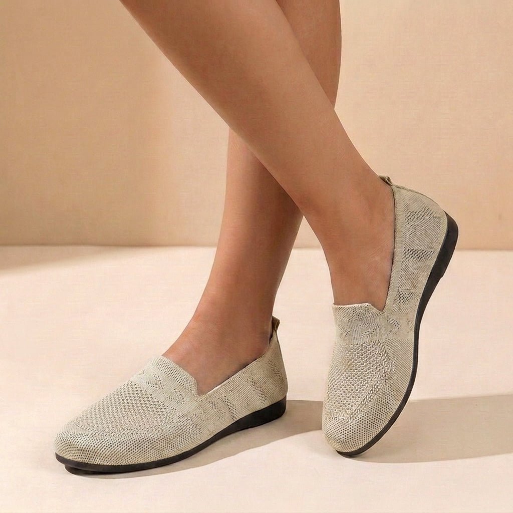 Orthopedic Slip-On Flats Knit Round Toe Women's Comfort - Beige