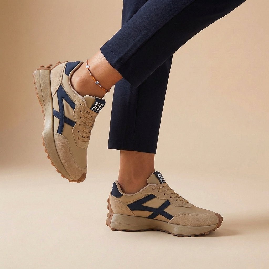 Orthopedic Sneakers Low-Top Contrast Panel Lace-Up - Beige