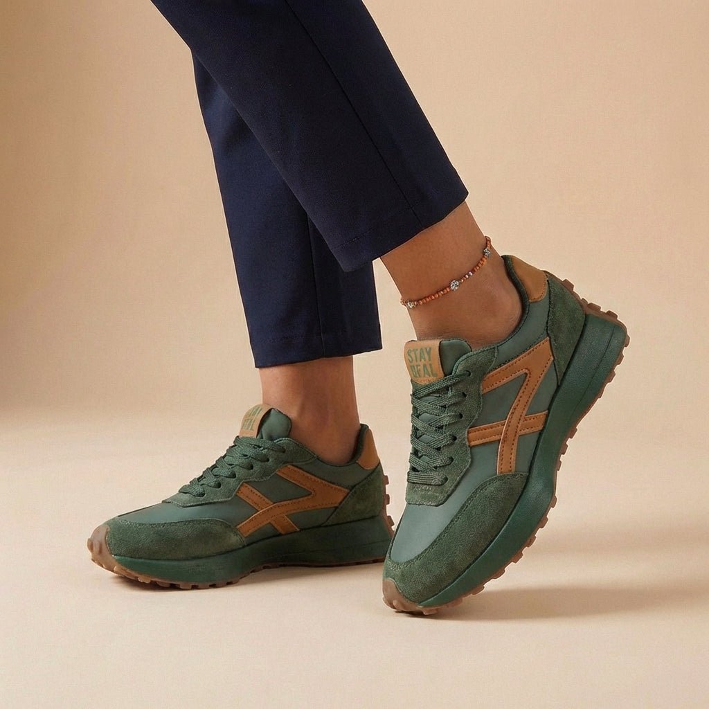 Orthopedic Sneakers Low-Top Contrast Panel Lace-Up - Green