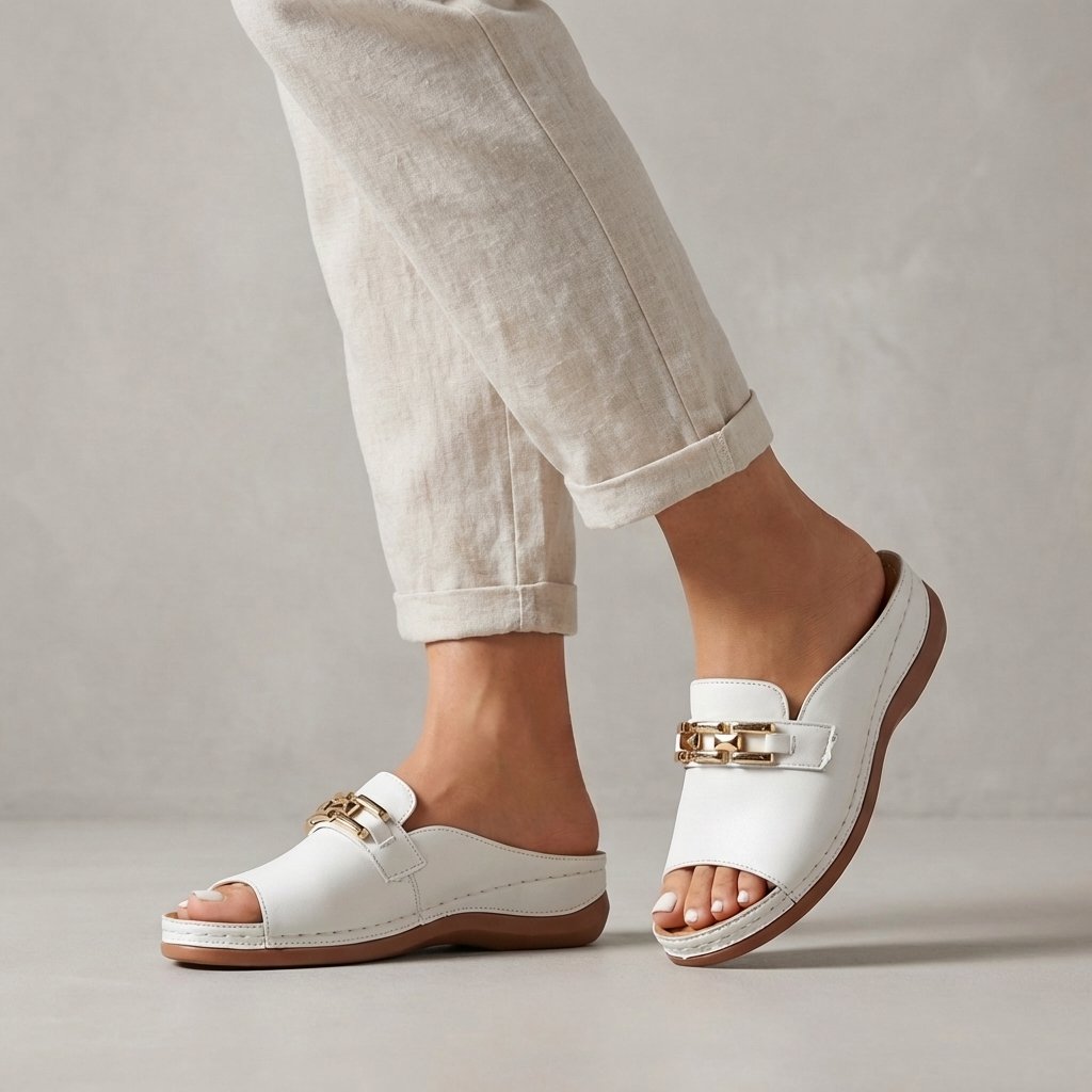 Orthopedic Wedge Sandals Chain Detail Slip-On Comfort - White