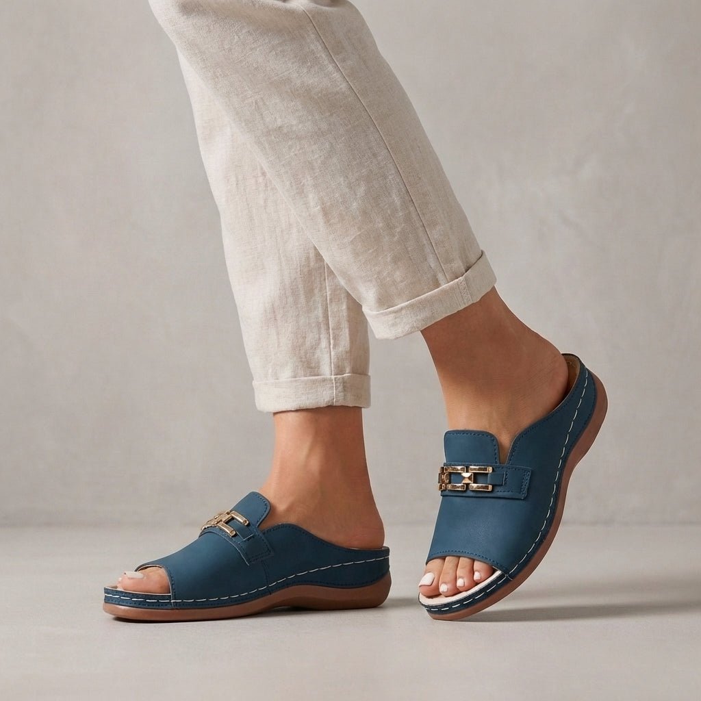 Orthopedic Wedge Sandals Chain Detail Slip-On Comfort - Blue