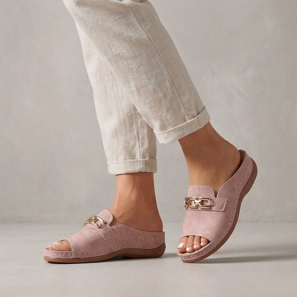 Orthopedic Wedge Sandals Chain Detail Slip-On Comfort - Pink