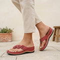 Orthopedic Wedge Thong Sandals Floral Applique Support - Red