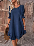 Ruffle Hem Summer Dress Short Sleeve Relaxed Fit - Blue (Almost sold out)