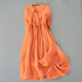 Shirt Dress Midi Length Button Front Belted Casual - Orange