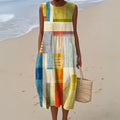 Sleeveless Maxi Dress Geometric Print A-Line Summer - Multicolor