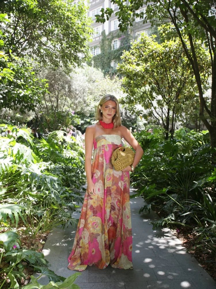 Strapless Maxi Dress Floral Print Wedding Guest Floor Length