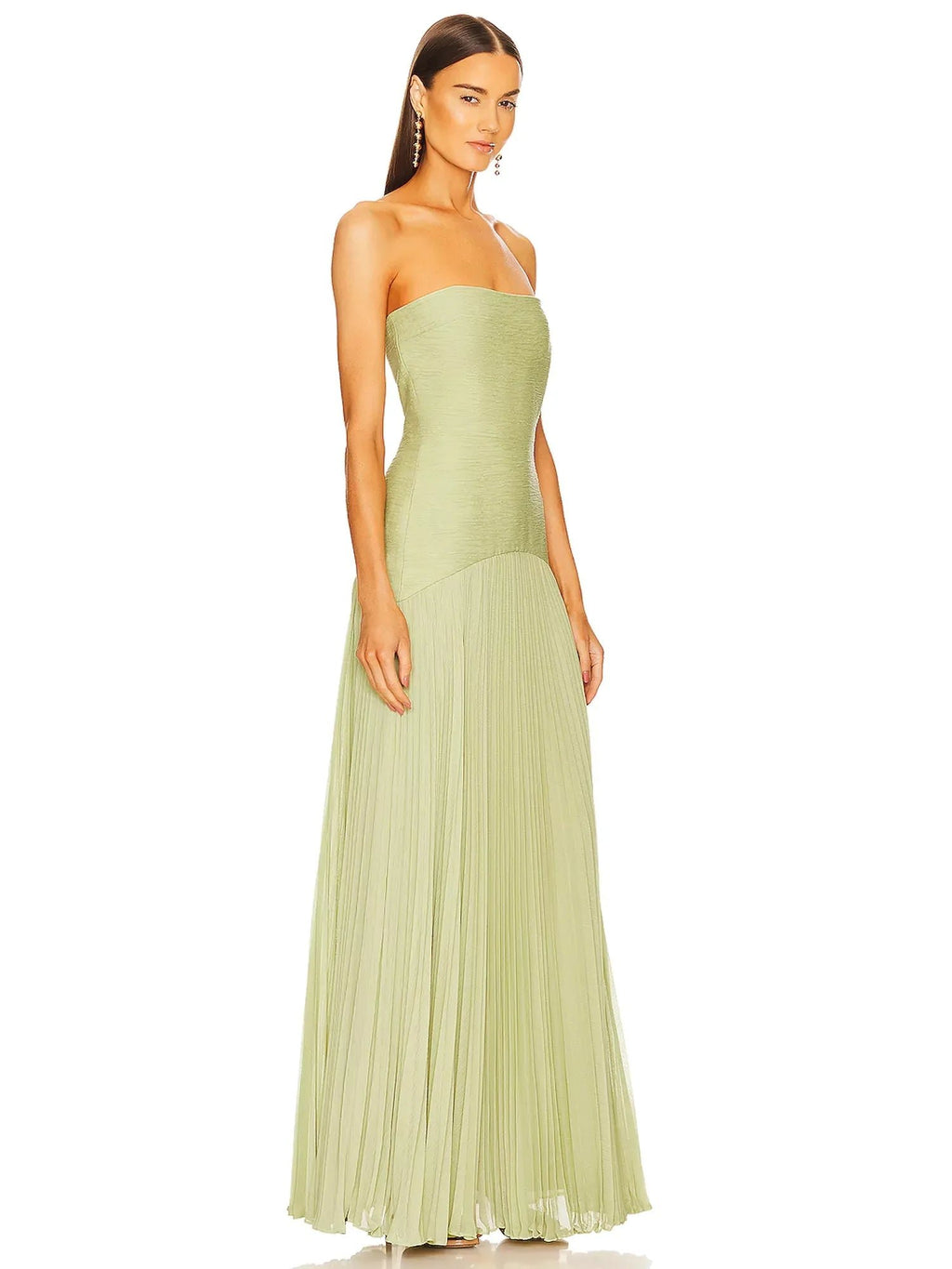 Strapless Pleated Maxi Dress Fitted Bodice Evening Formal