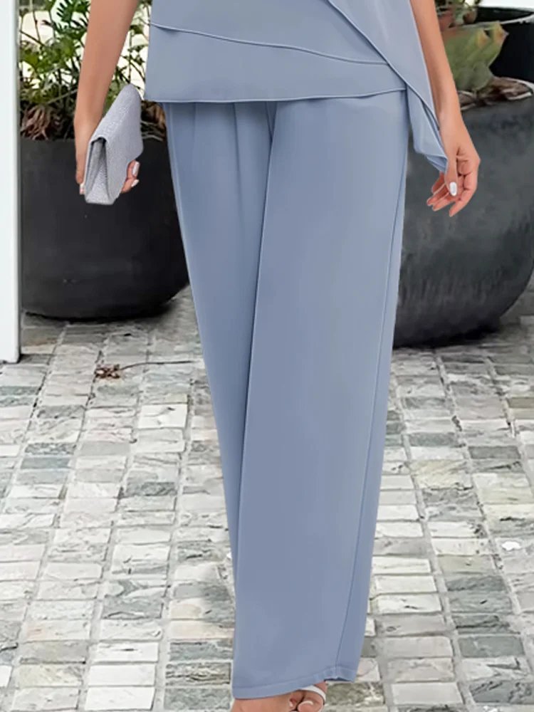 Two Piece Set Flutter Sleeve Top Wide Leg Pants Elegant