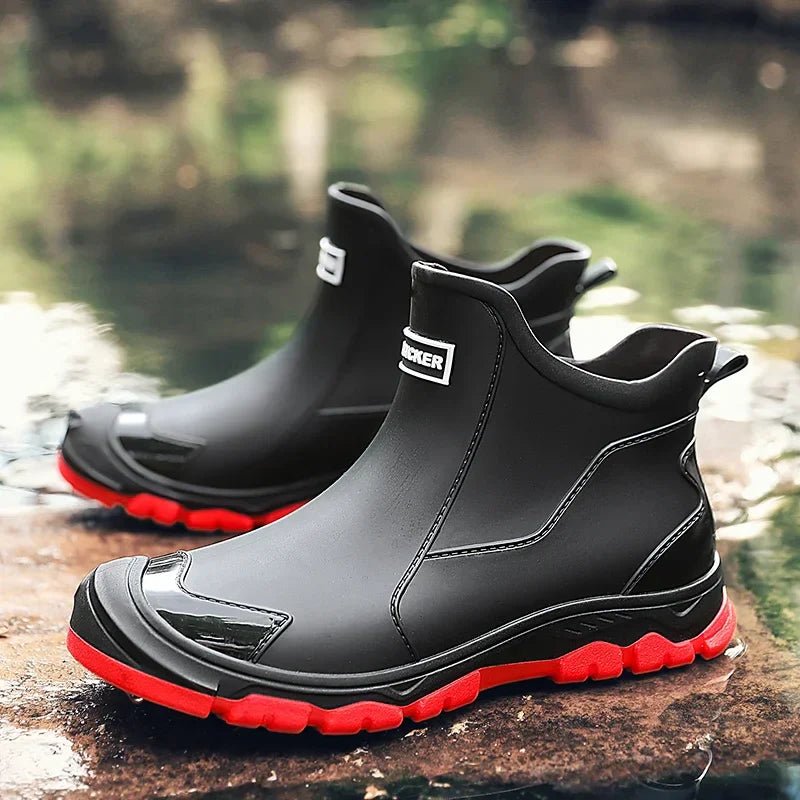 Waterproof Boots Chelsea Slip-On Rain - Black/Red