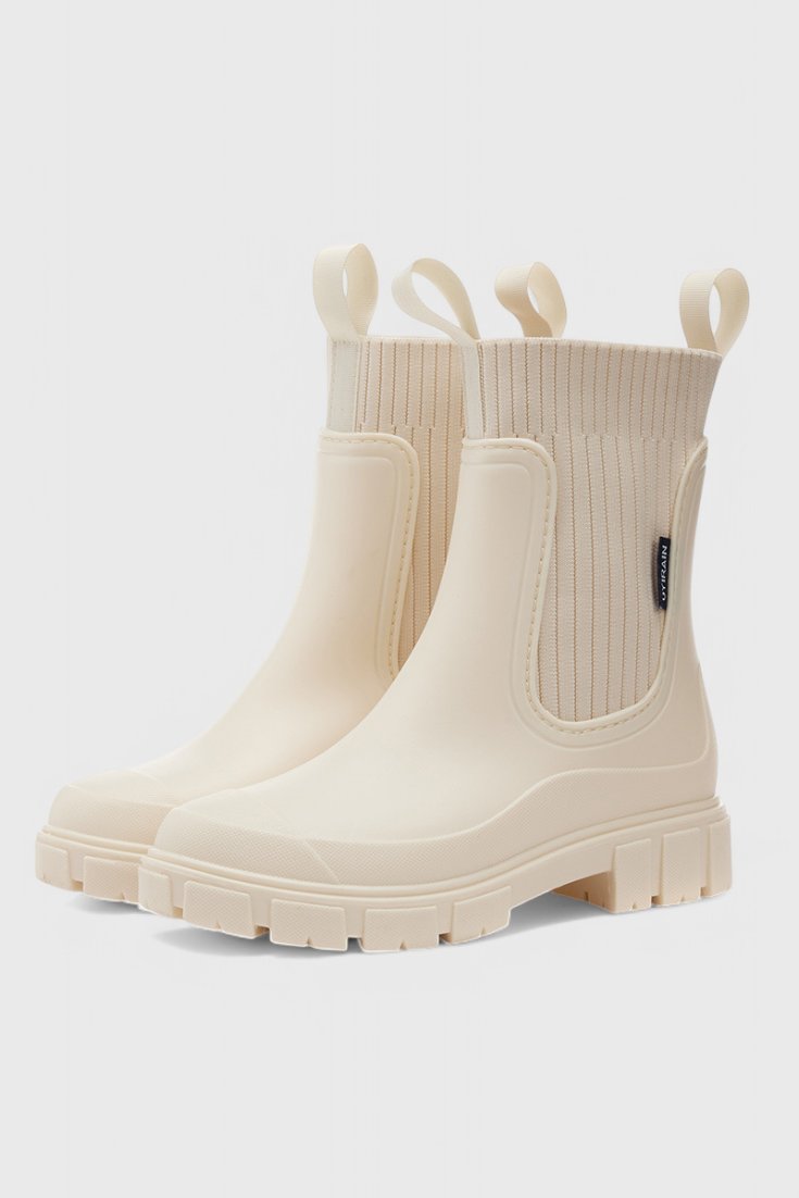 Waterproof Boots Chelsea Style Ankle Pull-On - Beige