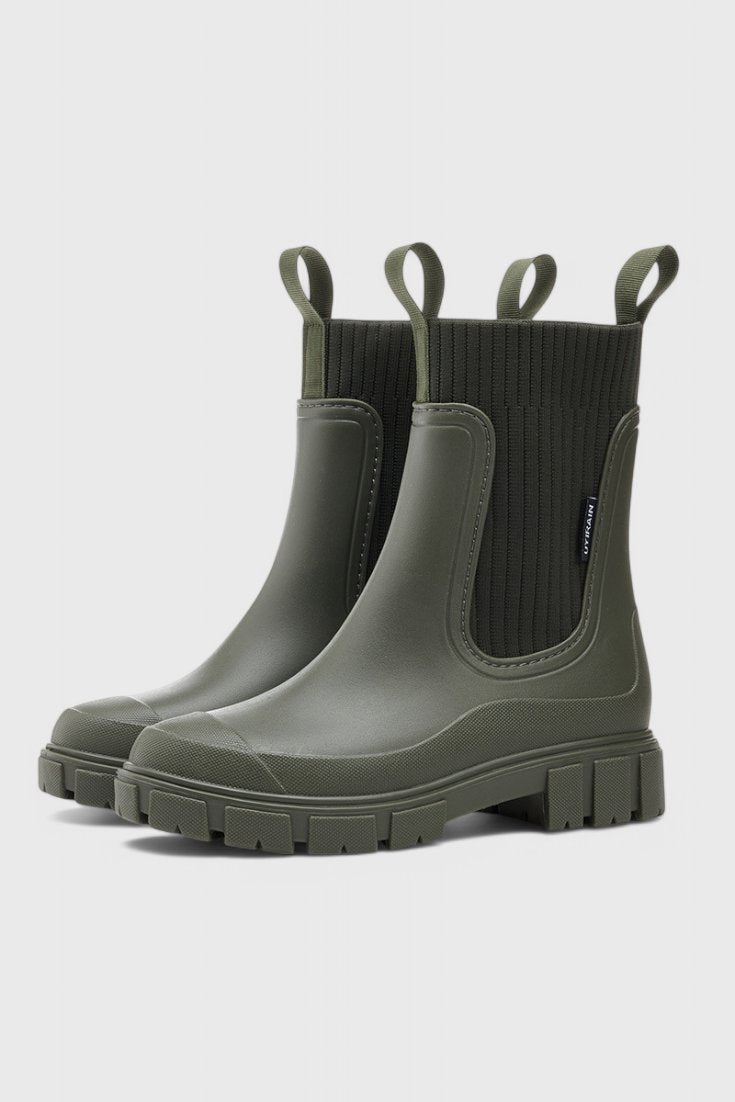 Waterproof Boots Chelsea Style Ankle Pull-On - Green