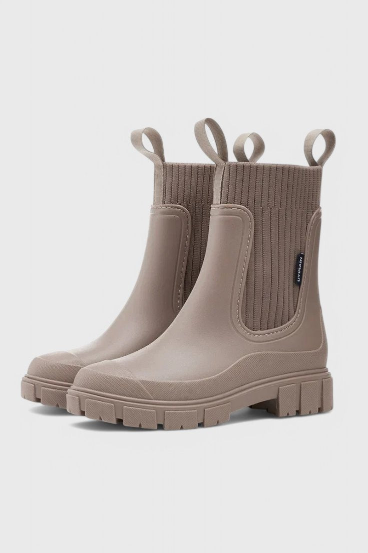 Waterproof Boots Chelsea Style Ankle Pull-On - Taupe