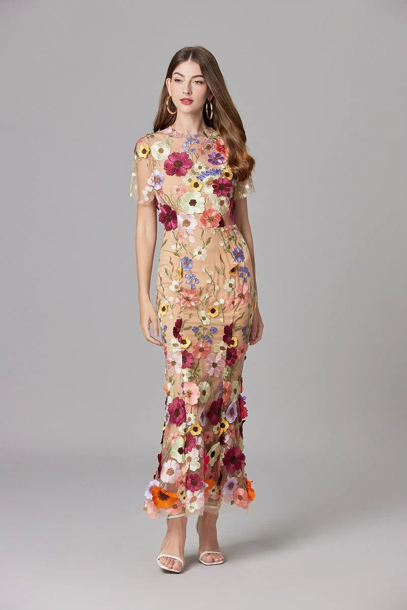 Women's 3D Floral Applique Sleeveless Maxi Dress