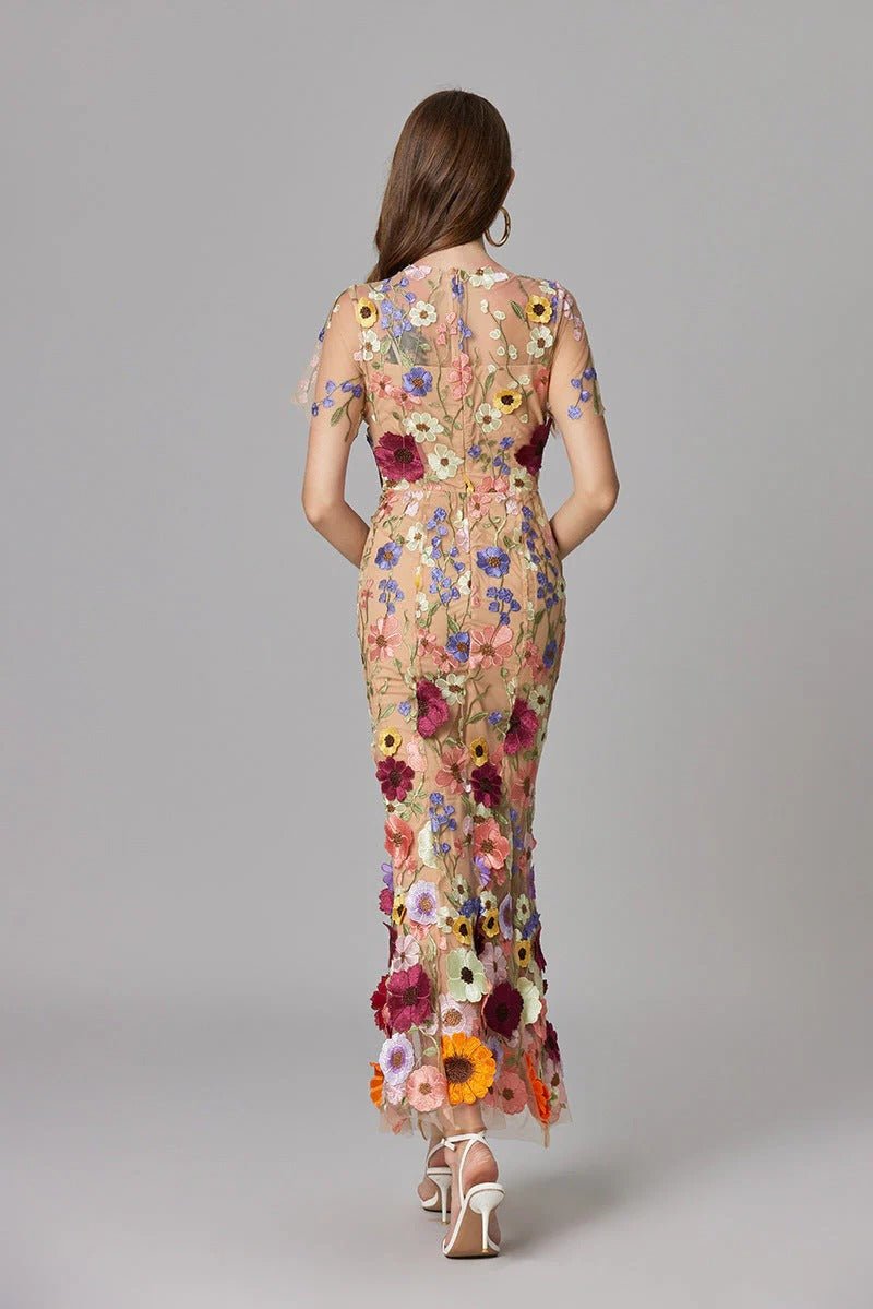 Women's 3D Floral Applique Sleeveless Maxi Dress