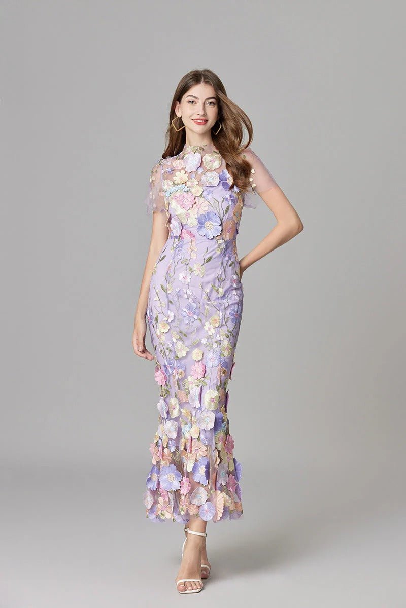 Women's 3D Floral Applique Sleeveless Maxi Dress