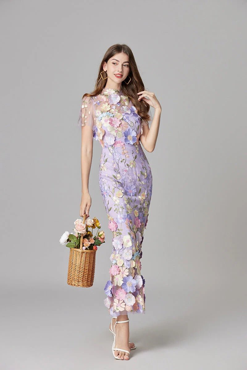 Women's 3D Floral Applique Sleeveless Maxi Dress