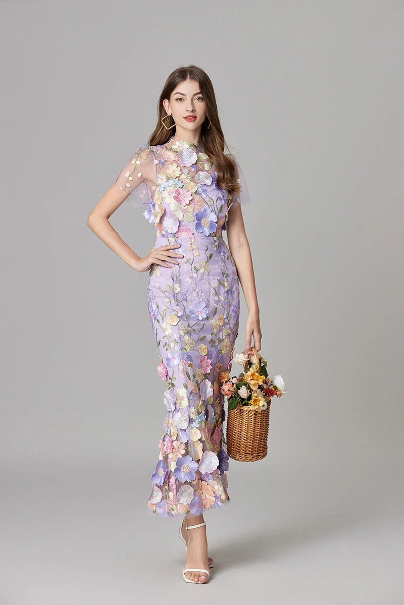 Women's 3D Floral Applique Sleeveless Maxi Dress