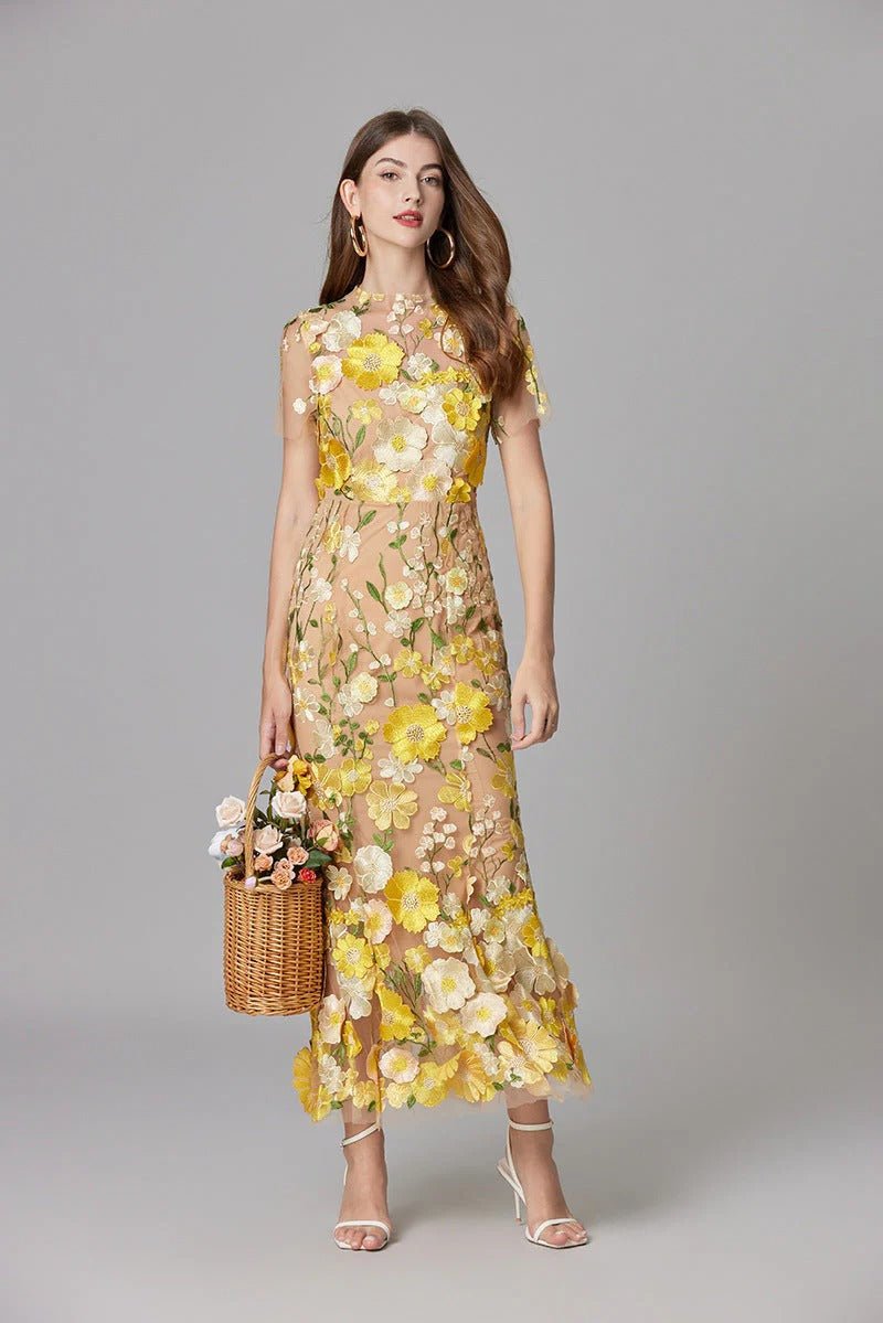 Women's 3D Floral Applique Sleeveless Maxi Dress