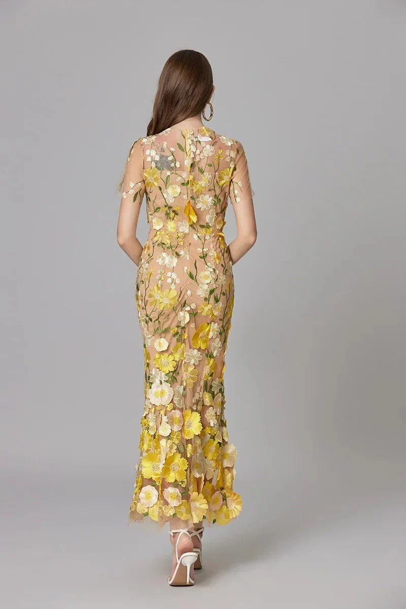 Women's 3D Floral Applique Sleeveless Maxi Dress