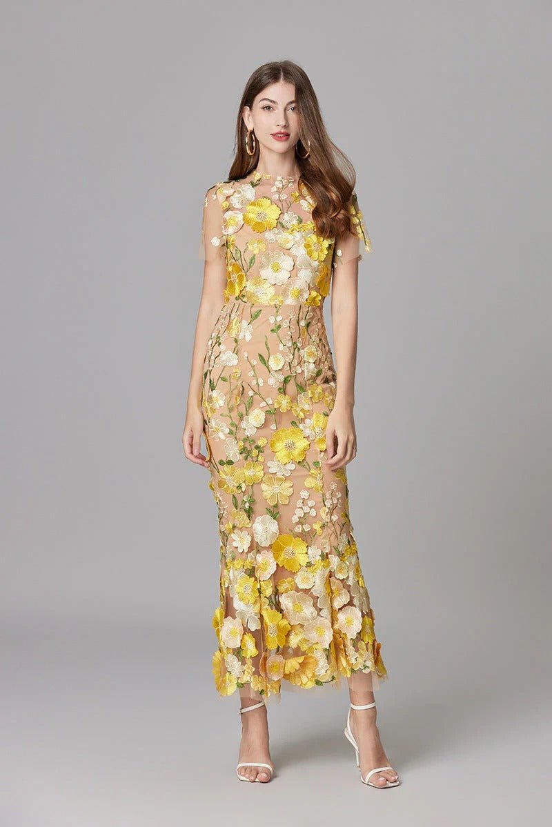 Women's 3D Floral Applique Sleeveless Maxi Dress