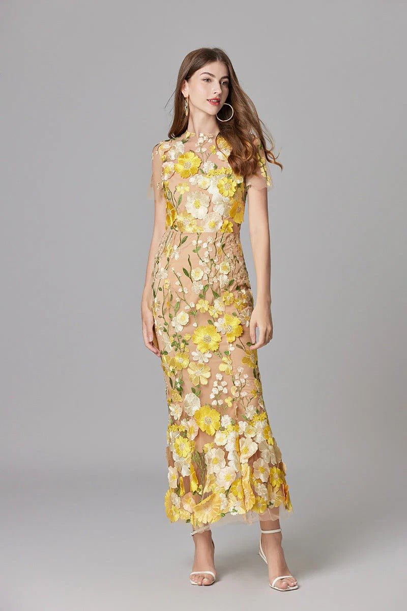 Women's 3D Floral Applique Sleeveless Maxi Dress