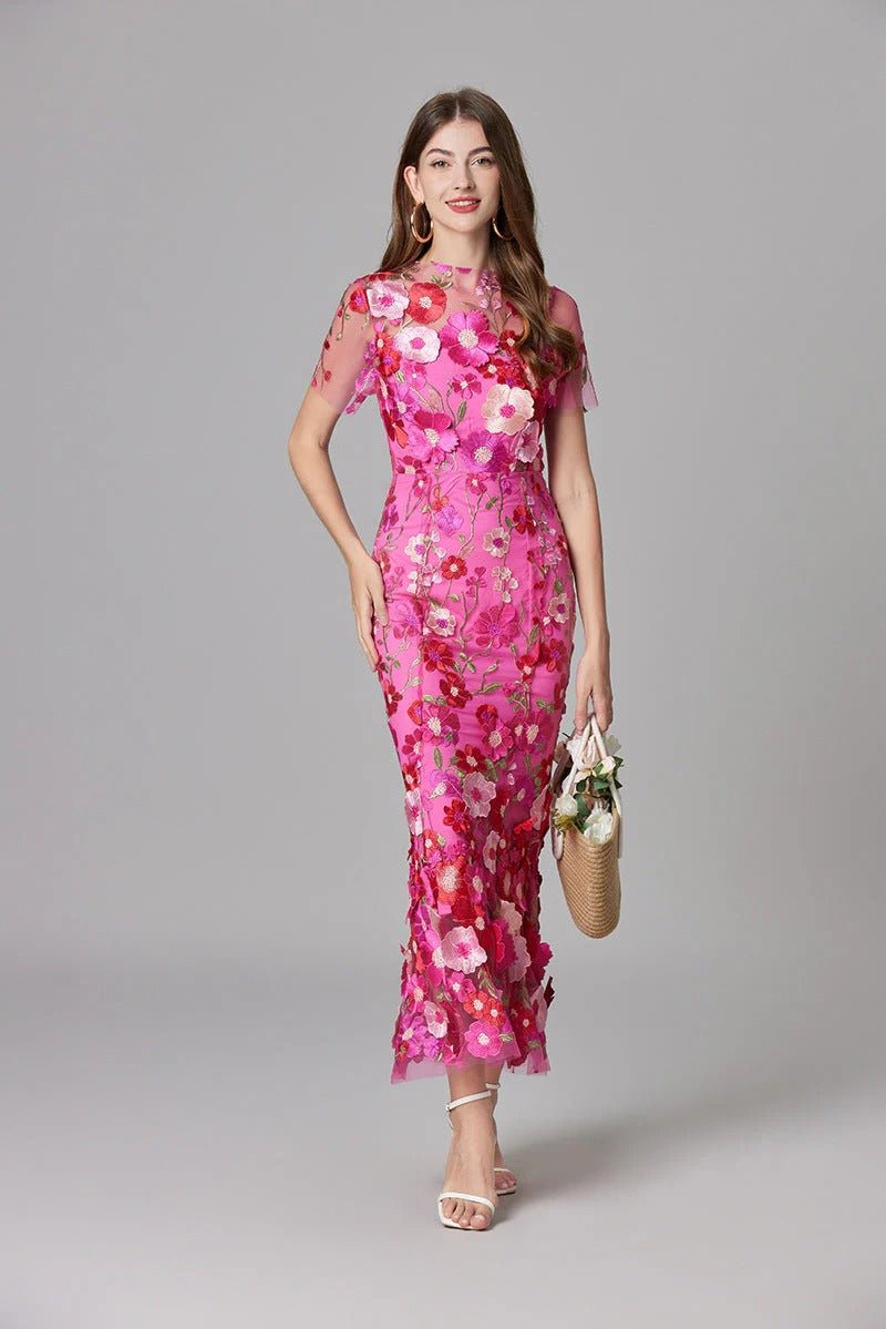 Women's 3D Floral Applique Sleeveless Maxi Dress