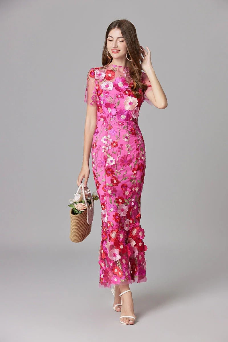Women's 3D Floral Applique Sleeveless Maxi Dress