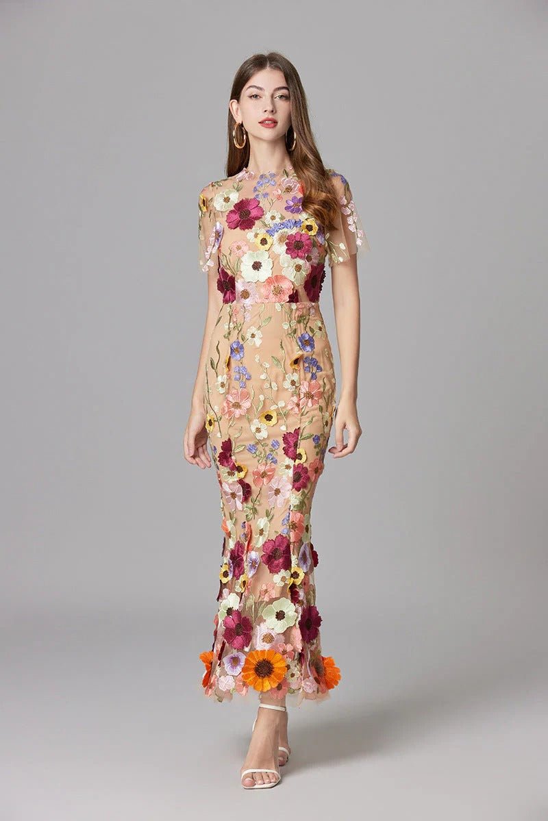 Women's 3D Floral Applique Sleeveless Maxi Dress