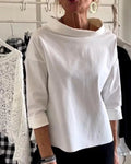 Women's Bateau Neck 3/4 Sleeve Relaxed-Fit Casual Top - White