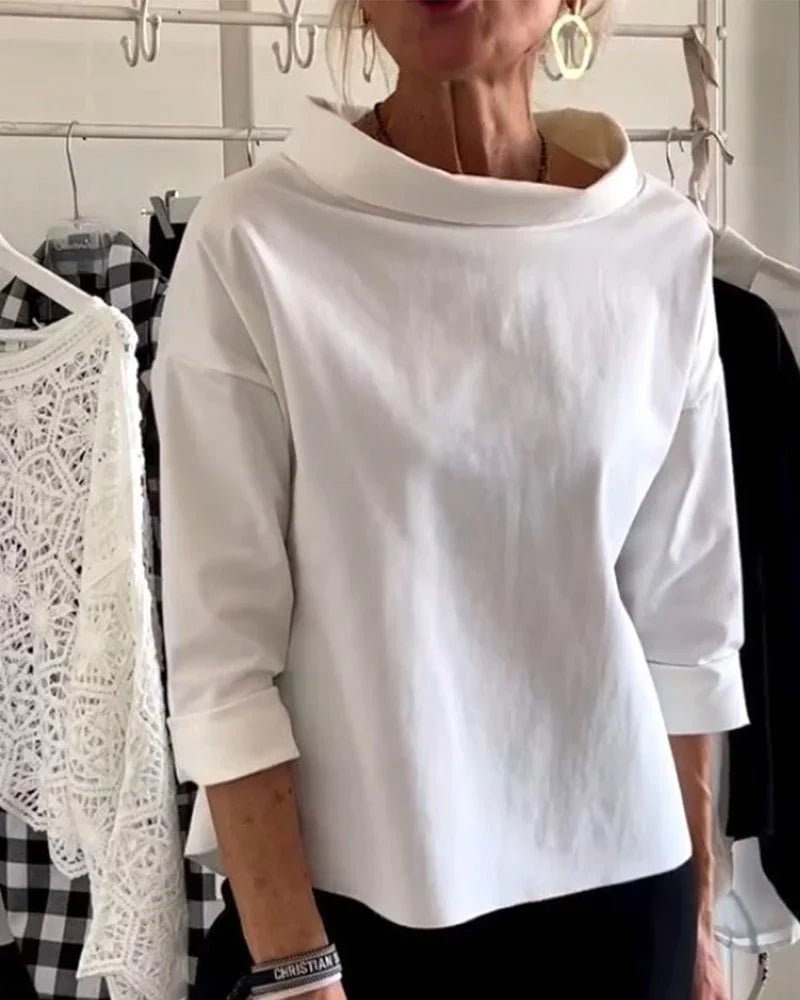 Women's Bateau Neck 3/4 Sleeve Relaxed-Fit Casual Top - White