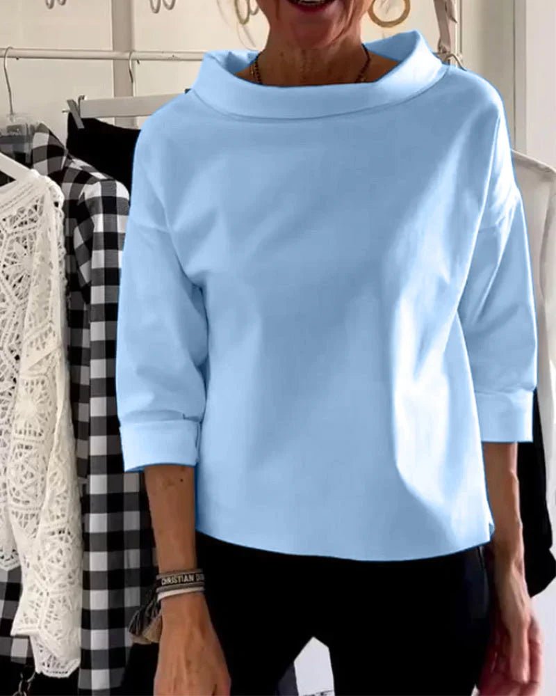 Women's Bateau Neck 3/4 Sleeve Relaxed-Fit Casual Top - Blue