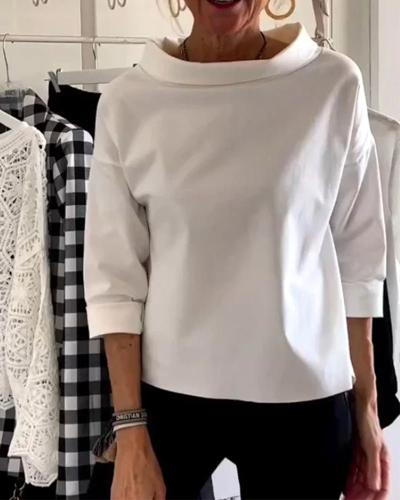 Women's Bateau Neck 3/4 Sleeve Relaxed-Fit Casual Top