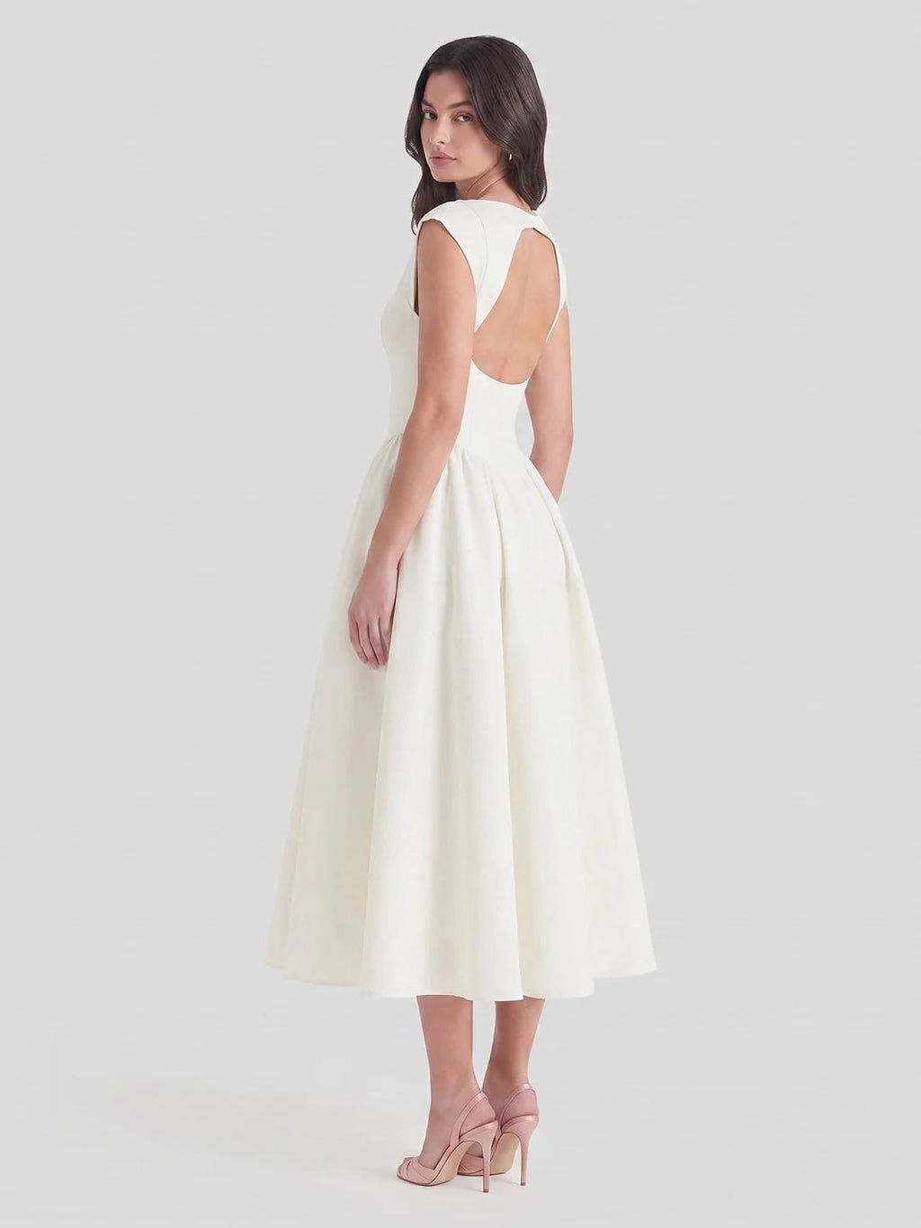 Women's Bateau Neck Cap Sleeve Satin Midi Dress