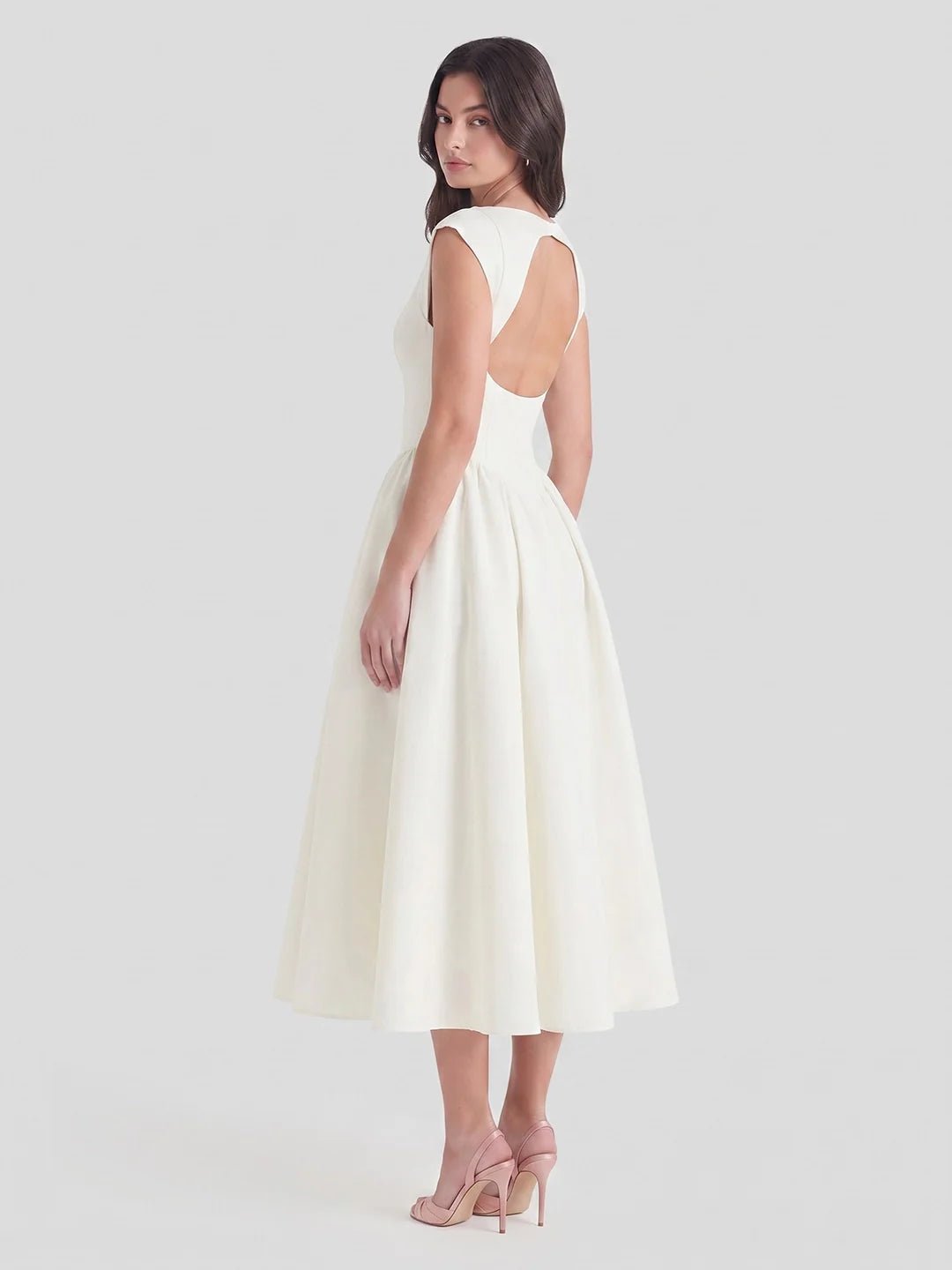 Women's Bateau Neck Cap Sleeve Satin Midi Dress