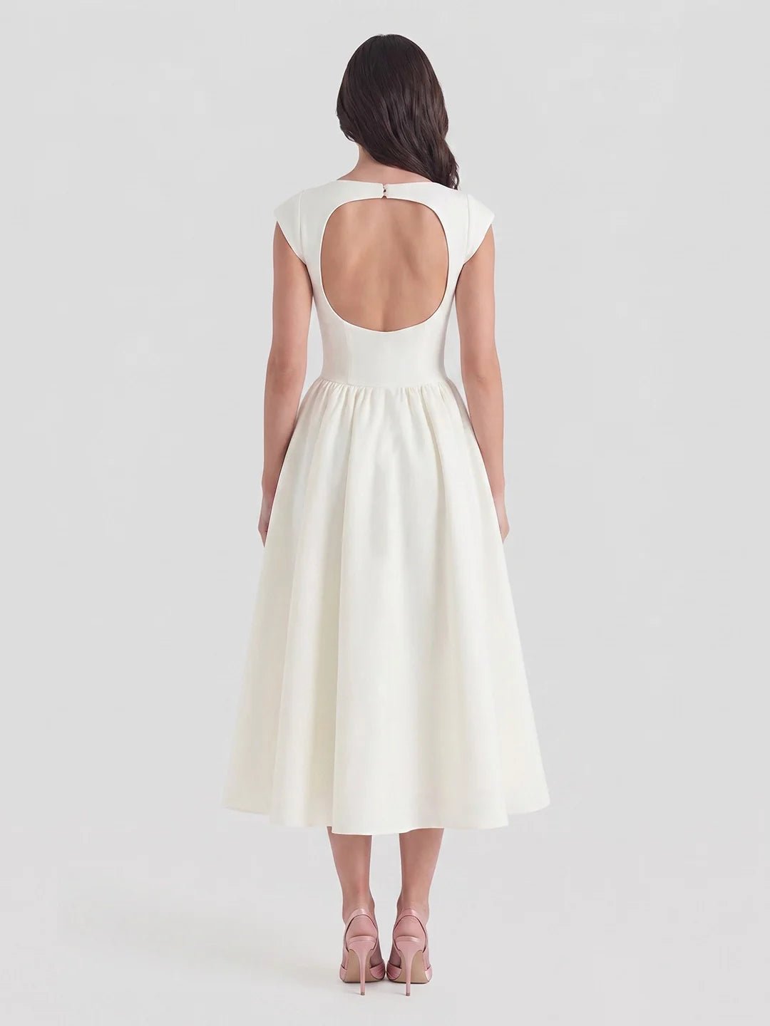 Women's Bateau Neck Cap Sleeve Satin Midi Dress