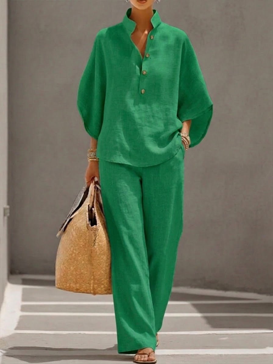 Women's Batwing Sleeve Wide-Leg Two-Piece Set - Green