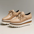 Women's Beige Platform Oxford Lace-Up Wedge Sneakers - Beige