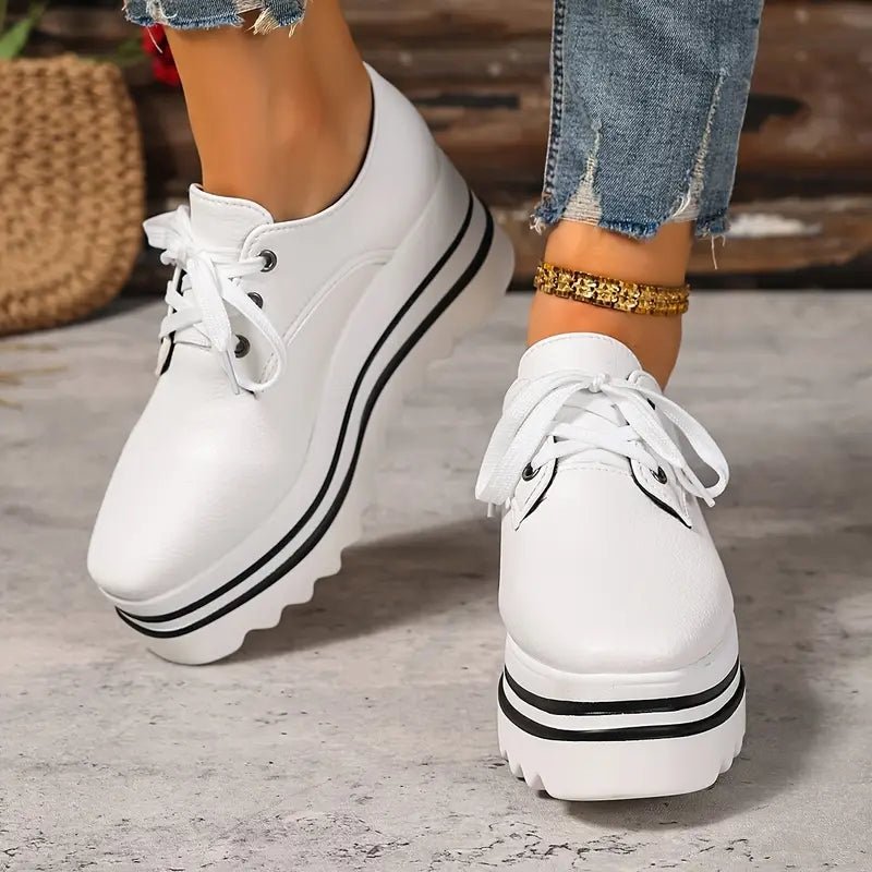 Women's Beige Platform Oxford Lace-Up Wedge Sneakers