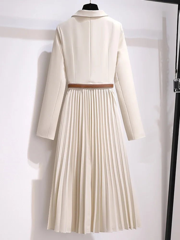 Women's Belted Blazer-Style Pleated Midi Dress