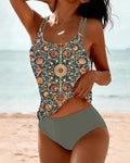 Women's Bohemian Floral Two-Piece Tankini Set - Groen