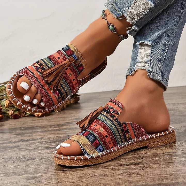 Women's Bohemian Slide Sandals Open Toe Tassel