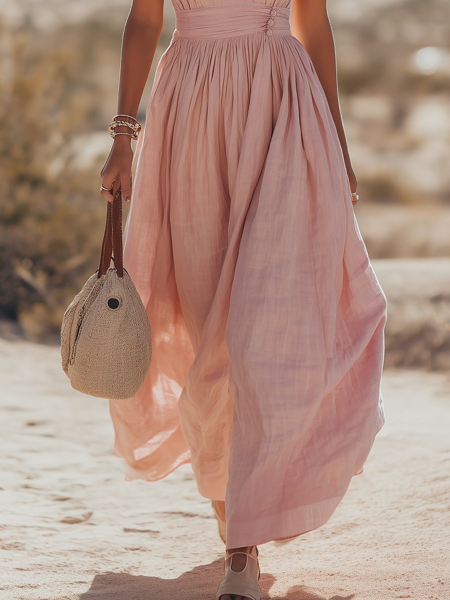 Women's Boho Cotton-Linen Halter Maxi Dress