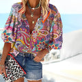 Women's Boho Paisley Deep V-Neck Button-Up Blouse - Multicolor