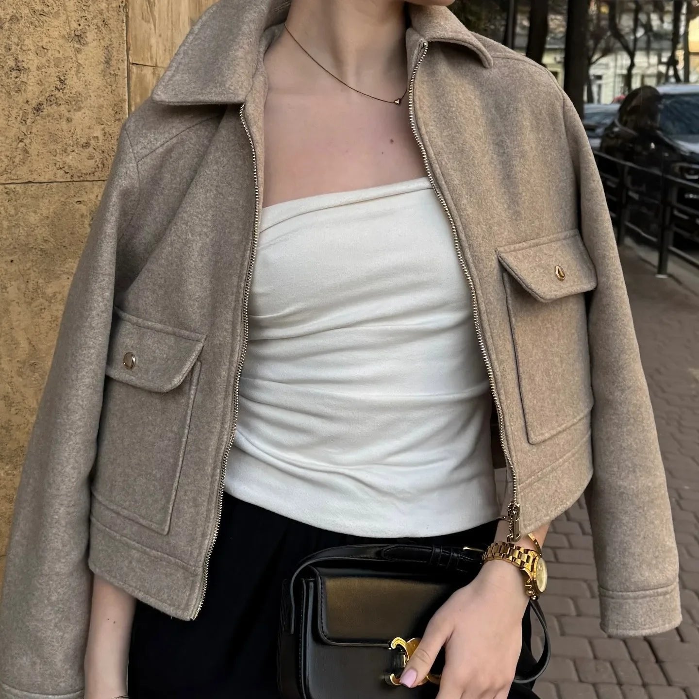 Women's Bomber Jacket Short Zip Front Ribbed Cuffs