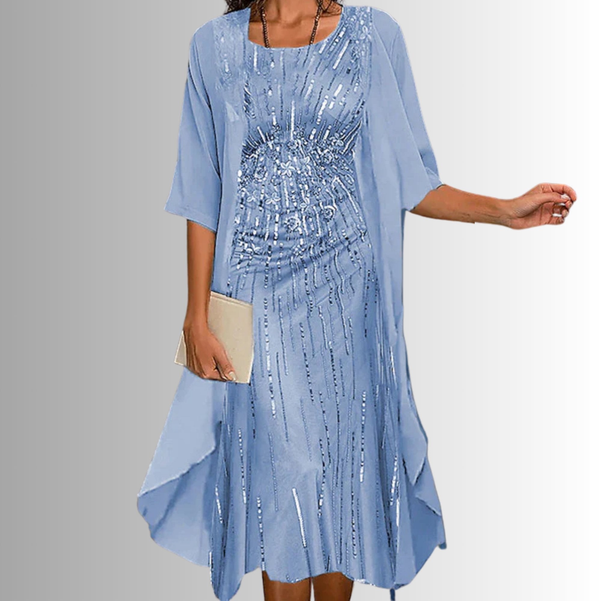 Women's Botanical Print Layered Two-Piece Cardigan Set - Blue