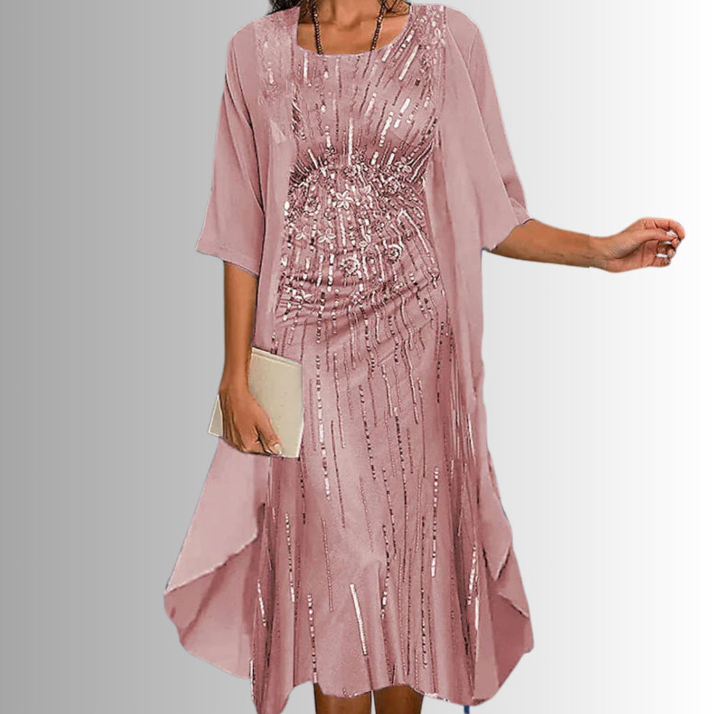 Women's Botanical Print Layered Two-Piece Cardigan Set - Pink